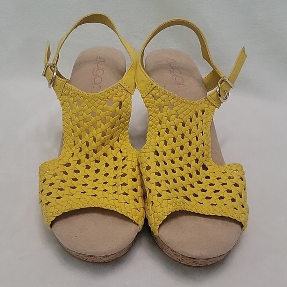 Sugar Yellow Open Toe Wedge Sandals Size 9.5